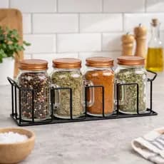 Kit 4 Porta Temperos de Vidro 120ml com Suporte Organizador Porta Condimentos para Cozinha