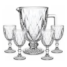 Jogo Jarra Diamond 1,2L + 4 Taças 330ml Cristal Ecológico Kit para Água Suco Mesa Posta