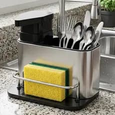 Dispenser de Detergente Inox Porta Sabão Líquido com Porta Esponja Organizador de Pia Cozinha