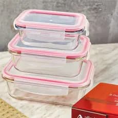 Kit 3 Potes Herméticos de Vidro Borossilicato com Tampa Retangular 370ml 640ml 1050ml Porta Mantimentos