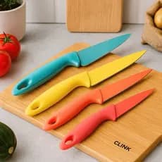 Kit 4 Facas de Cozinha Clink Coloridas Aço Inox com Cabo Ergonômico