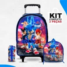 Mochila escolar infantil menino Sonic  + lancheira + estojo