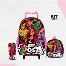kit Mochila Escolar Infantil Dos Rosas 3 Peças Mochila de Rodinha + Lancheira +Estojo Emilly Vick