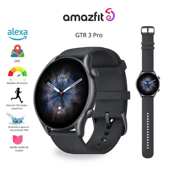 Smartwatch Amazfit Gtr 3 Pro Com Gps Música Faz e Recebe Chamadas Tela Amoled