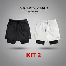 KIT 2 Shorts 2 em 1 DryFit Original Elastano Academia Esporte Treino Masculino Corrida Bike