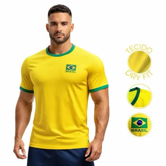 Camiseta Brasil Seleção Brasileira Dry Fit Leve Esportiva Copa Do Mundo 2026 Verde Amarela Azul DRYFIT