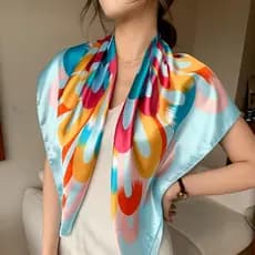 Lenço Feminino Cetim Estampado 90x90 Grande Quadrado Elegante Multiuso Moda Verão para Cabelo Pescoço Bandana