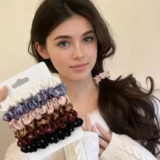 Kit 20 Xuxinha de Cabelo Cetim com Strass Scrunchie Elástico de Cabelo Feminino