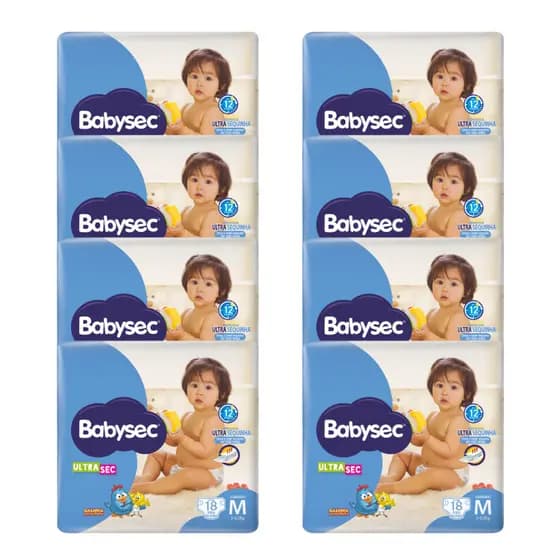 8x Fralda Babysec UltraSec Galinha Pintadinha Jumbinho M 18un Cada- Bebê sequinho por mais tempo