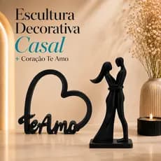 Kit Escultura Decorativa Casal + Coração Te Amo Presente Romântico Namorados Decoração