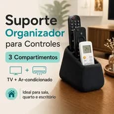 Suporte Organizador Porta Controle Remoto Mesa TV Ar Condicionado 2 ou 3 Compartimentos Preto Branco
