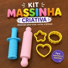 Kit Massinha Criativa Infantil Brinquedo Educativo para Modelar com Rolo Seringa e Cortadores