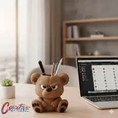 Porta Canetas 3d Urso Resmungao decorativo - Organizador de mesa