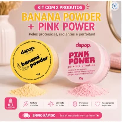 PÓ BANANA + PÓ ROSA MOSQUETA DAPOP ULTRAFINO CONTROLE DA OLEOSIDADE PELE PERFEITA BLINDADA PO SOLTO
