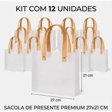 12 SACOLAS 15X13 ou 27x21 ou 32x25 PVC FOSCO ALÇA MARROM PRESENTE LEMBRANCINHA FESTA SACOLA PARA DOCE