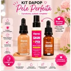 Base Fluida Dapop + Bruma Matte Dapop + Blindagem Poderosa Dapop Kit Pele Perfeita resistente agua e suor