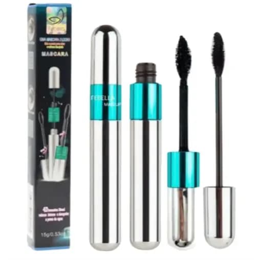 Mascara de cilios 2 em 1 Febella 15g 4D 2 pinceis Rimel para alongar e volume extremo Resistente a agua e suor