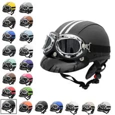 Capacete Coquinho Couro Com óculos Scooter Moto Elétrica Old School Custom Harley Óculos Fume