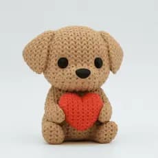 Cachorro Com Detalhes De Tricô Com Coração Decorativo & Exclusivo