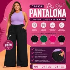 Calça Pantalona Plus Size Feminina Cintura Alta Elástico Na Cintura Com Bolso Tecido Duna