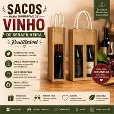 Presente Dia dos Pais !Sacola para Garrafa de Vinho reutilizável para 1 ou 2 vinhos 750ml com Divisória Transparente pre