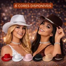 Chapéu Country Feminino com Strass Brilho Premium Cowboy Festa Rodeio Moda Várias Cores