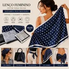 Lenço Feminino 90x90 Cetim Seda Estampa Poá Bolinha Vintage Elegante Cabeça Pescoço Bolsa Acessório