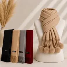 Cachecol Lenço Pashimina Xale Echarpe Cachecol grosso de inverno feminino, cor sólida com pompom