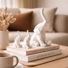 Kit 3 Elefantes Decorativos Família Geométricos Modernos para Sala, Quarto, Escritório e Decoração