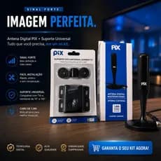 Kit Suporte Fixo Universal TV 10-100" + Antena Digital HDTV VHF UHF FM 1,8 m Base Magnética