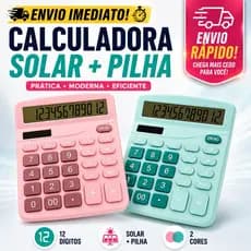 Kit Calculadora de Mesa Grande 12 Dígitos Solar e Pilha Para Uso Comercial Casa Escritório Azul Rosa