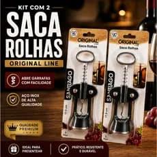 Kit Saca Rolhas Abridor de Vinho Garrafa Manual Original Line 17,5cm