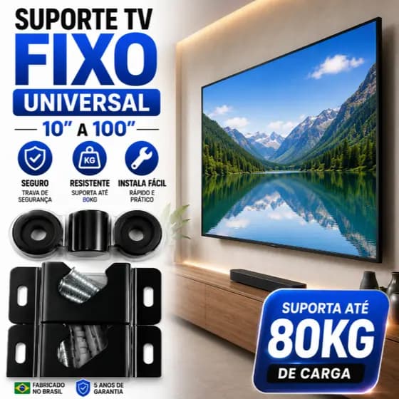 Kit Suporte Fixo Universal TV Monitores 10 a 100 Polegada Pix Até 80k Parede Fácil Instalação Seguro