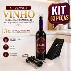 Kit para Vinho 3 Peças Completo com Aerador Saca Rolhas e Suporte para Garrafa Acessórios para Vinho