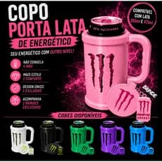 Kit Suporte Porta Lata 350ml e 473ml Energetico Monster Caneca Com Chaveiro e Tampa Abridor Presente
