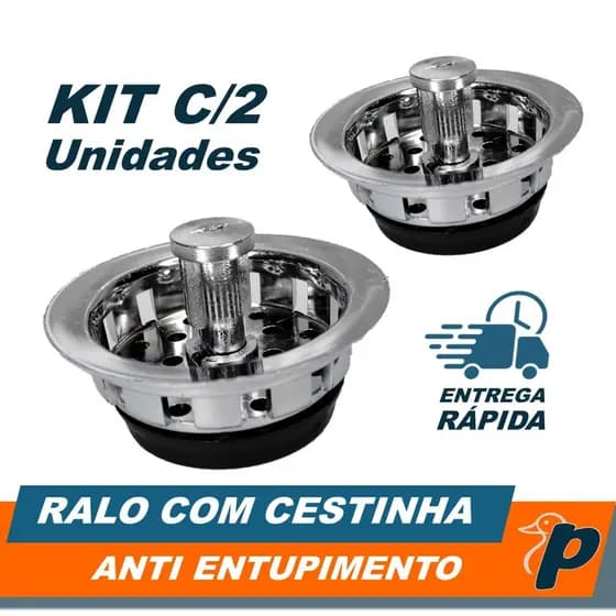 Kit 2 Válvulas Americana Ralo Cromado 6cm Ralinho Cestinha Anti Entupimento