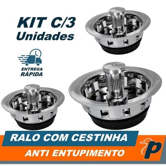 Kit 3 Válvulas Americana Ralo Cromado 6cm Ralinho Cestinha Anti Entupimento
