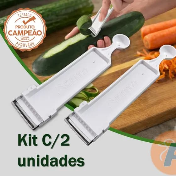 Kit 2 Descascadores de Legumes Inox 2 em 1 com Boleador – Profissional para Batata, Cenoura e Frutas