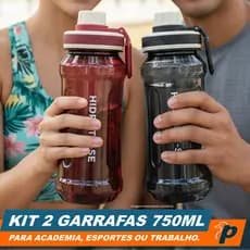 Kit 2 Garrafas Squeeze 750ml com Bico Antivazamento Esportiva Academia Escola Trabalho