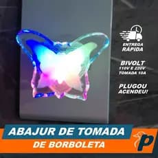 Abajur Luz Noturna Infantil LED Tomada Bivolt Borboleta Decorativo