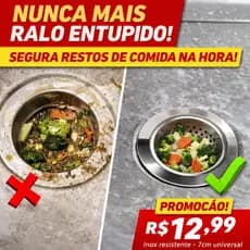 Ralo Inox Anti Entupimento 7cm Universal Pega Restos de Comida Pia Cozinha