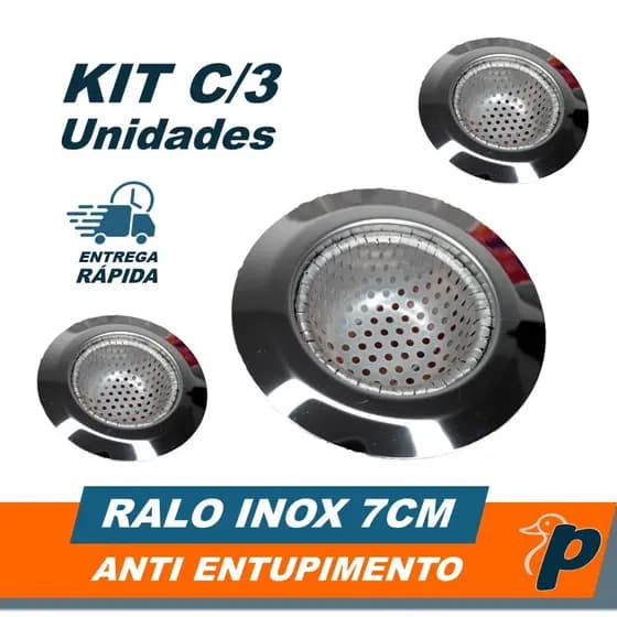 Kit 3 Ralos de Pia Inox 7cm Universal Anti Entupimento Cozinha Cuba Aço Inoxidável Premium