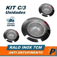 Kit 3 Ralos de Pia Inox 7cm Universal Anti Entupimento Cozinha Cuba Aço Inoxidável Premium