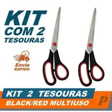 Kit 2 Tesouras Multiuso 19,5cm Afiada Corta Papel Tecido Plástico EVA Escolar Escritório Cozinha
