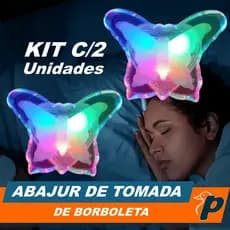 Kit 2 Abajures de Tomada Borboleta Bivolt Luz Noturna LED Decorativo Quarto Infantil