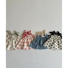 Lace-Up Sling Babydoll Top Verão Meninas Arco Polka Dot Roupas Infantis All-Match We