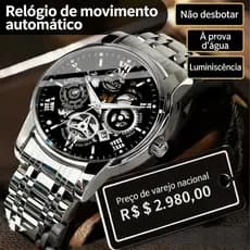 Relógio Masculino com Movimento Suíço - À Prova D'água, Luminoso, Esqueleto com Diamantes, Calendário, High-End