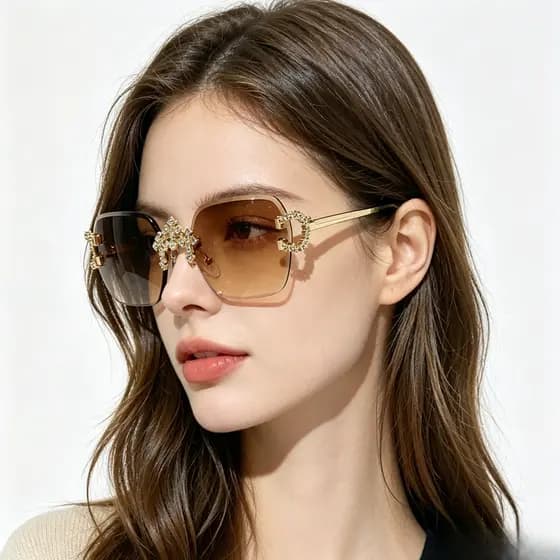 Óculos de Sol Sem Moldura Quadrado, Modelo Premium com Strass e Renda, Ideal para Streetwear ao Ar Livre