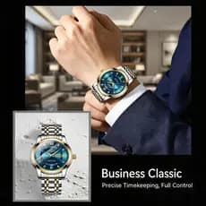 Relógio Masculino de Quartzo com Pulseira em Aço Simples, Mostrador Oco, Tampa Traseira e Fecho Borboleta