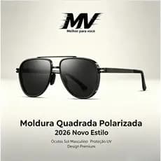 2026 Novo Estilo, Moldura Quadrada Polarizada, Óculos Sol Masculino, Punk Retro Duplo Feixe, Liga Proteção UV